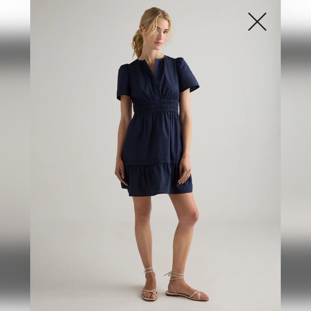 Quince Navy Tiered Mini Dress, size Small